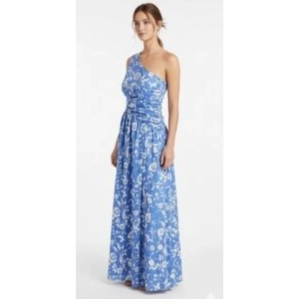 NWOT Abercrombie & Fitch Blue Floral One Shoulder Cutout Maxi Dress SP Pockets